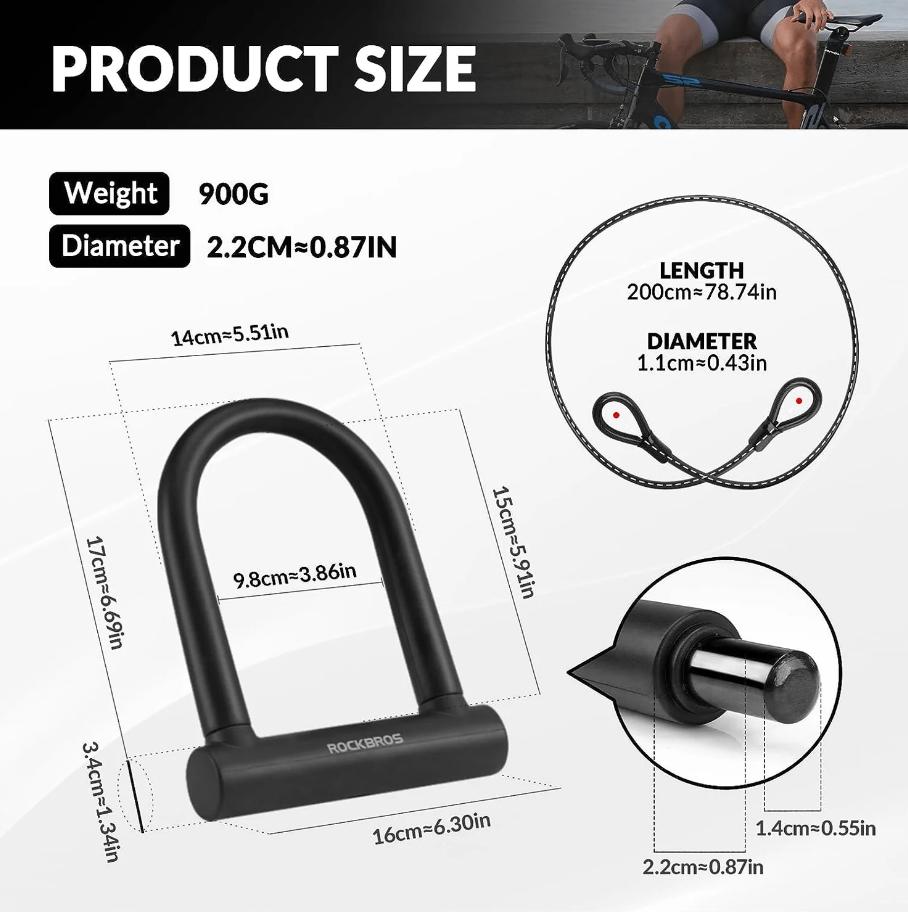 ROCKBROS #Ebike candado de manillar de alta seguridad, 22 mm de diámetro, de acero aleado, con 3 llaves y funda de silicona, resistente a los robos, para bicicleta, motocicleta y MTB, tu actualización de seguridad