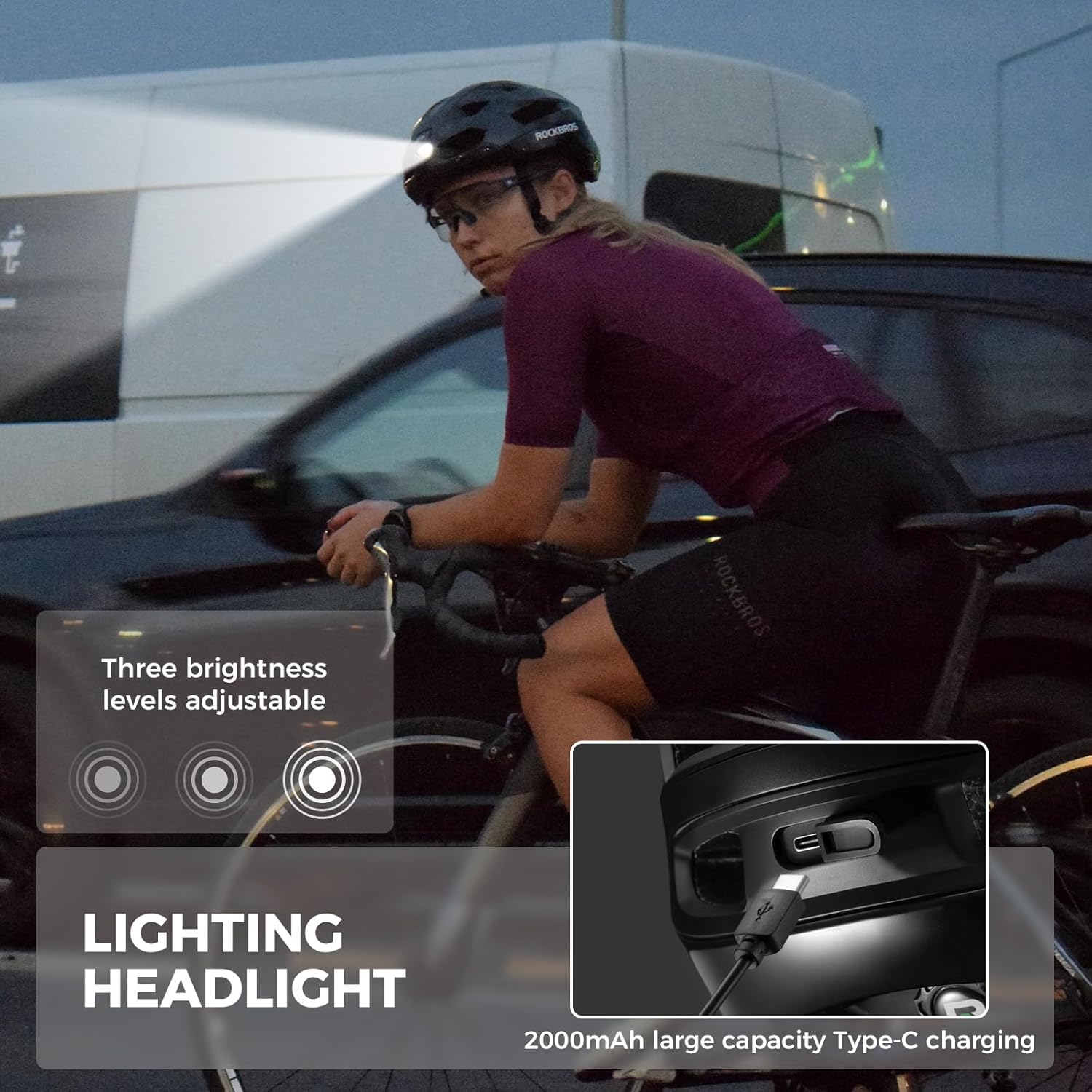 Casco de bicicleta ROCKBROS con luz trasera LED y control remoto – casco para MTB, bicicleta de carretera y e‑bike para mujeres y hombres, casco de seguridad