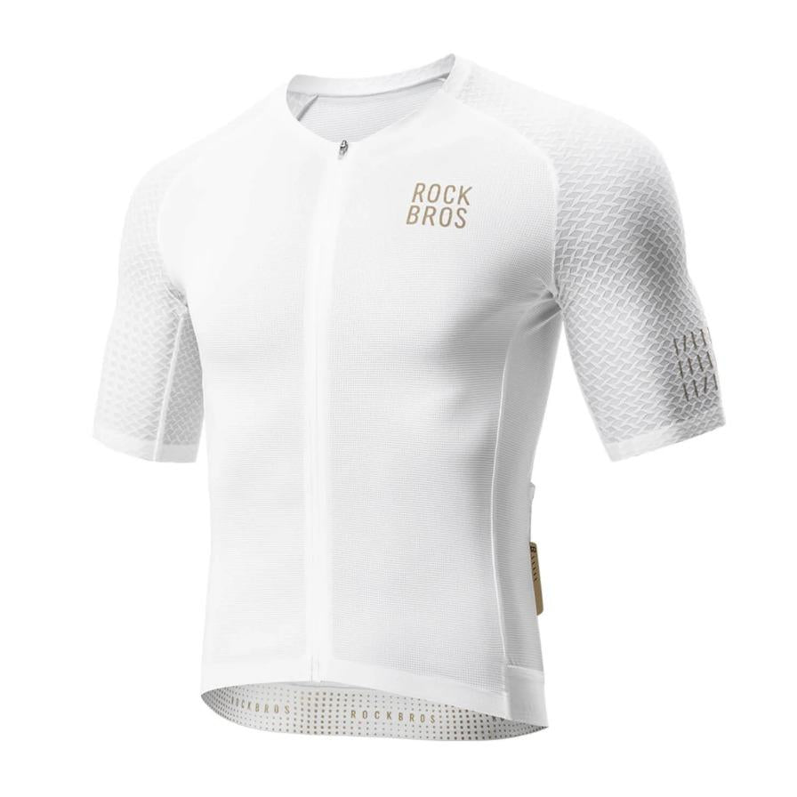 ROCKBROS Camiseta de ciclismo de manga corta para hombre Jersey de ciclismo de alto rendimiento para MTB y ciclismo de carretera Material premium Tecnología de ventilación 3D Logotipo reflectante en dorado Cuello en V y ajuste sin costuras