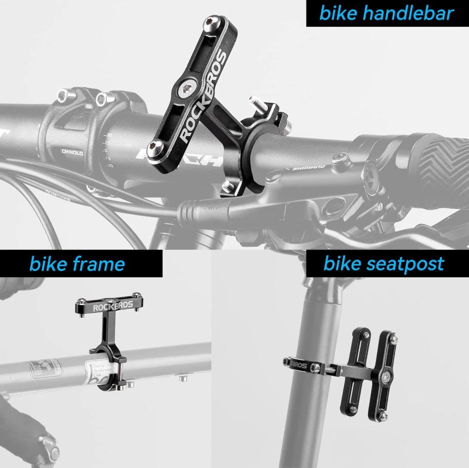 ROCKBROS soporte de botella universal para bicicleta, aleación de aluminio de alta calidad, giratorio a 90°, incluye almohadilla adaptador y goma, compatible con diámetros de 21–31,8 mm, adaptador para bicicleta y motocicleta