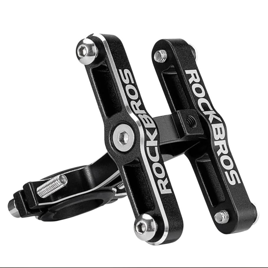 ROCKBROS soporte de botella universal para bicicleta, aleación de aluminio de alta calidad, giratorio a 90°, incluye almohadilla adaptador y goma, compatible con diámetros de 21–31,8 mm, adaptador para bicicleta y motocicleta