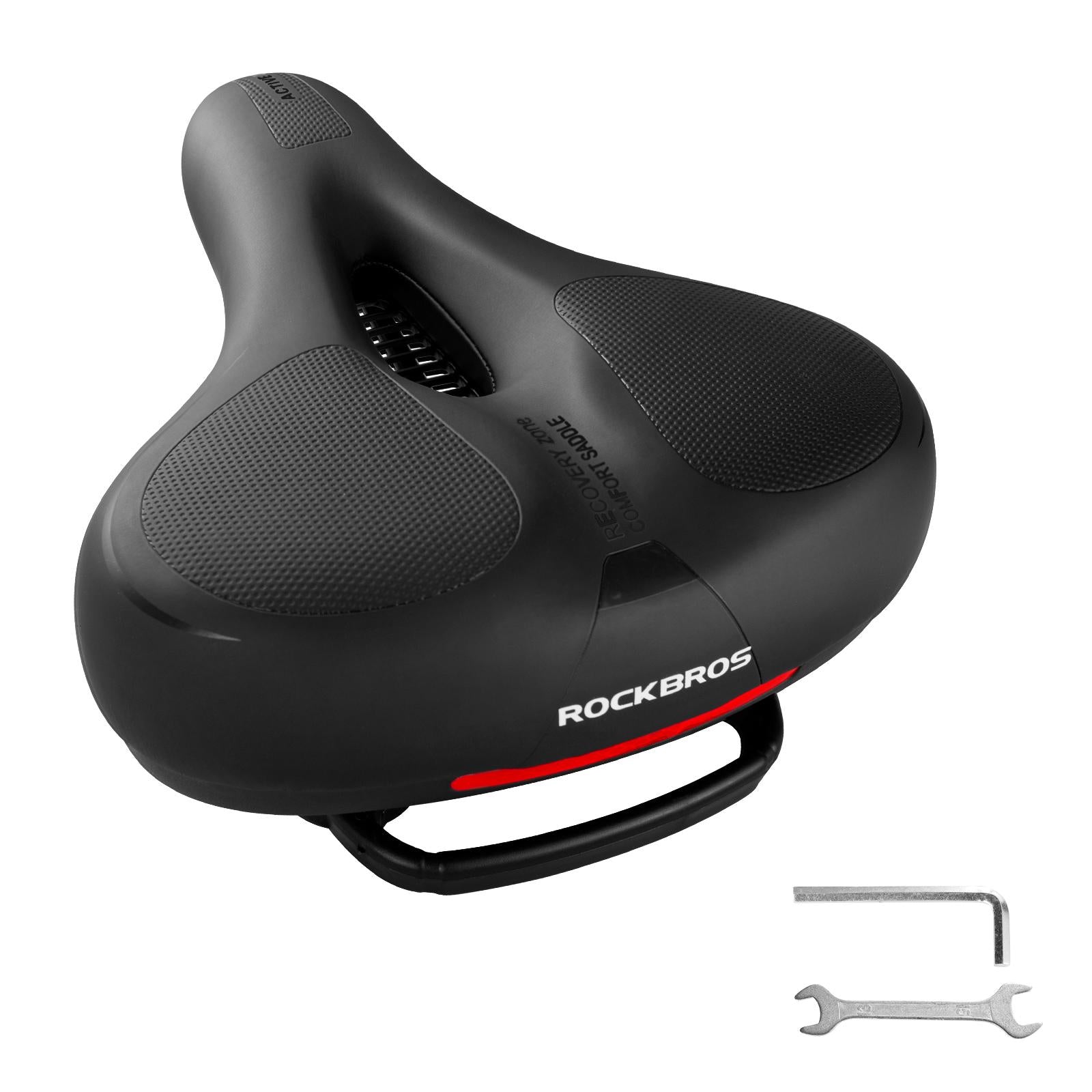 ROCKBROS sillín de espuma viscoelástica anti dolor para bicicleta, 26 x 22 cm, cuero PU impermeable y espuma viscoelástica transpirable y antideslizante, máximo confort para MTB, bicicleta de carretera y e‑bike, diseño reflectante