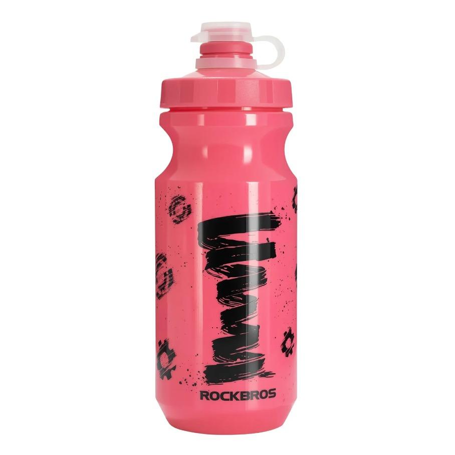 ROCKBROS botella de agua 600 ml a prueba de fugas sin BPA botella deportiva para ciclismo senderismo actividades al aire libre trabajo escuela rosa material PP5 diseño ergonómico