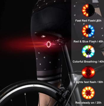Luz trasera inteligente para bicicleta ROCKBROS Q1, luz de freno LED resistente al agua con 7 colores de iluminación