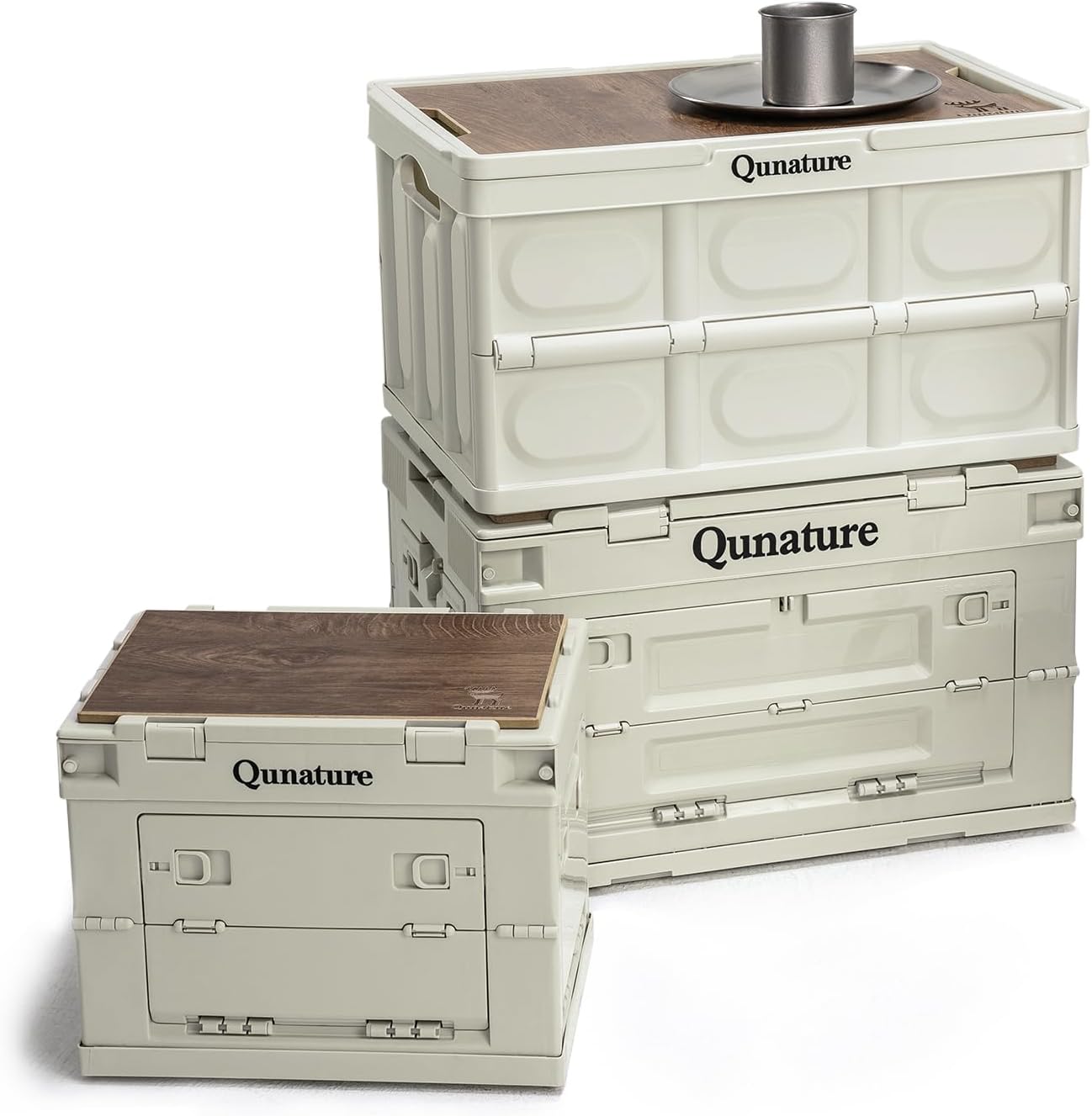 ROCKBROS Qunature caja de camping con tapa 60 L, contenedor de almacenaje plegable de PP para camping al aire libre, viajes, familia, maletero del coche, multifuncional y apilable, 2 tamaños, alta capacidad de carga, puertas cerrables, tabla de cortar ext