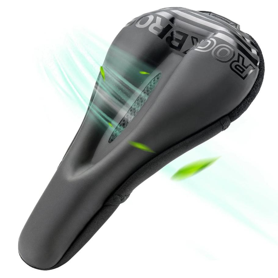 ROCKBROS Funda de sillín para bicicleta acolchada con gel, suave y de silicona y tejido PU, compatible con MTB, bici de carretera, trekking, plegable y entrenamiento en casa