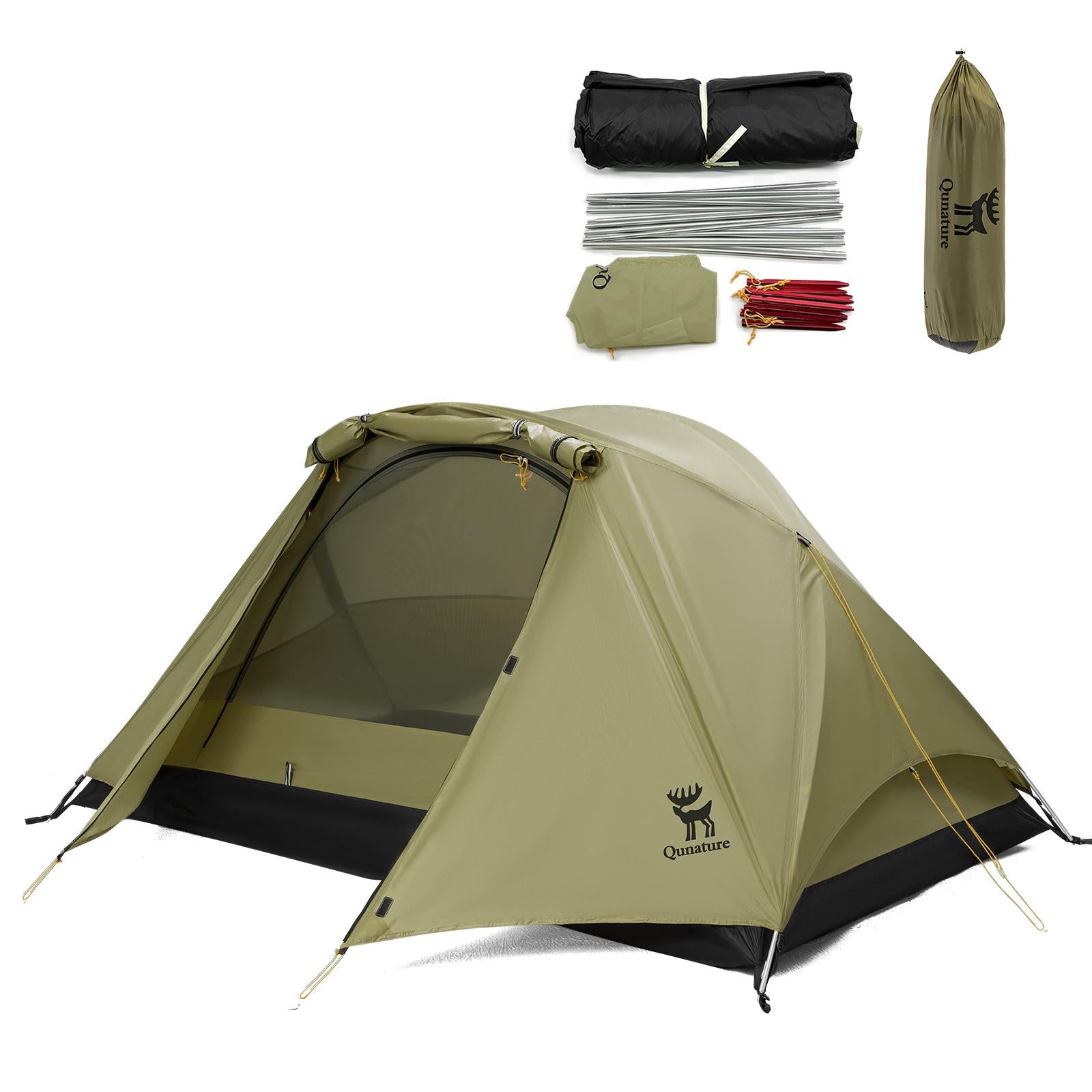 ROCKBROS Qunature tienda de campaña para 2 personas, impermeable & techo desmontable, estructura en X, ultraligera, para camping, senderismo y actividades al aire libre