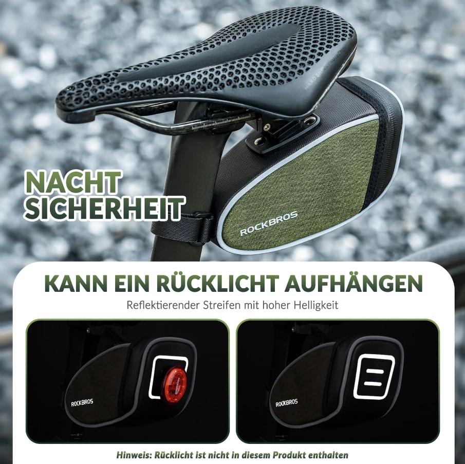 ROCKBROS Bolsa de Sillín Impermeable 2024 nuevo estilo 0.45L capacidad de almacenaje con cinta de fijación y franja reflectante para bicicletas de carretera