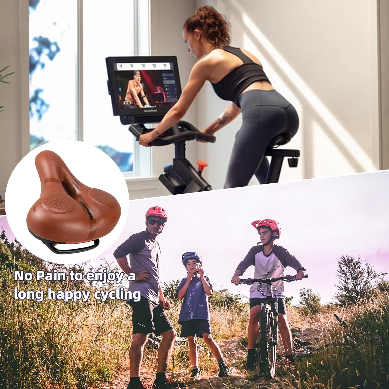 ROCKBROS sillín de bicicleta para mujeres y hombres con espuma viscoelástica cómoda, relieve que alivia la presión, para MTB, bicicletas urbanas y de trekking, ergonómico, transpirable, resistente al agua, accesorios para bicicletas urbanas, ciclismo