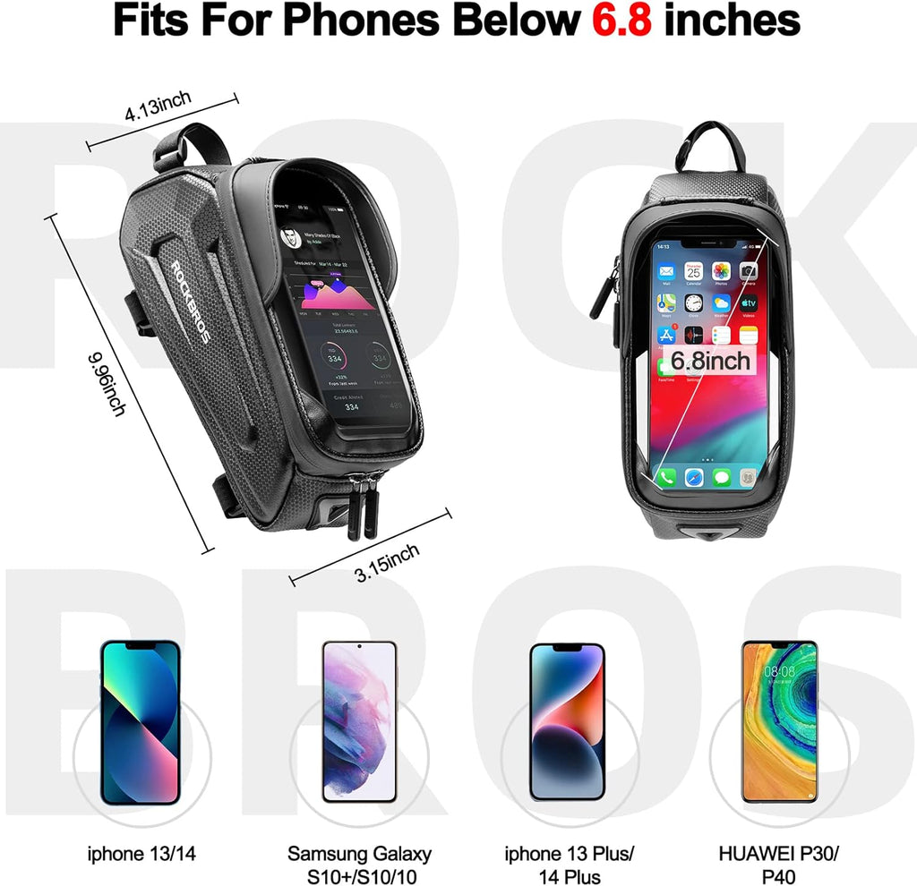 ROCKBROS Bolsa de bicicleta impermeable con pantalla táctil TPU, 1,7 l y 1,3 l, resistente al desgaste, reflectante, gran capacidad, adecuada para teléfonos móviles de hasta 6,8 inch, carcasa rígida de EVA 3D, con protección contra la lluvia