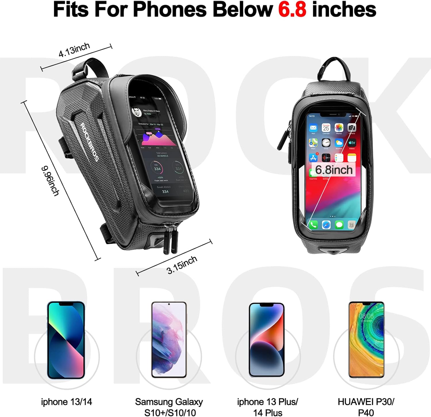 ROCKBROS Bolsa de bicicleta impermeable con pantalla táctil TPU, 1,7 l y 1,3 l, resistente al desgaste, reflectante, gran capacidad, adecuada para teléfonos móviles de hasta 6,8 inch, carcasa rígida de EVA 3D, con protección contra la lluvia