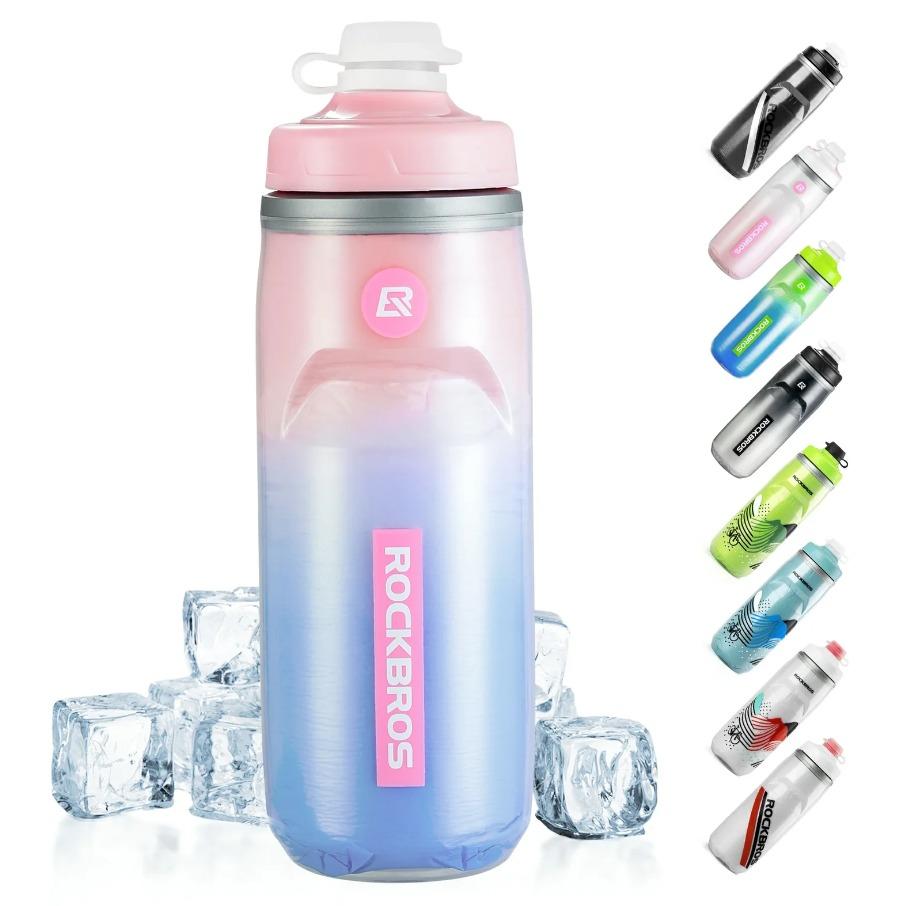 ROCKBROS botella de agua para bicicleta 620 ml, botella deportiva con función de enfriamiento durante 5 horas, sin BPA y a prueba de fugas, ideal para viajes en bicicleta y desplazamientos por negocios