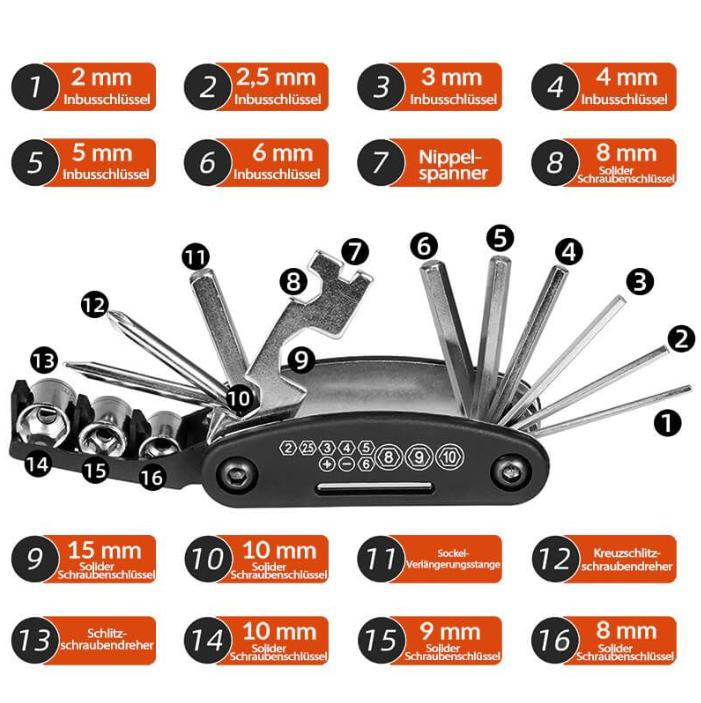 ROCKBROS Herramienta Multifuncional de Bicicleta 16 en 1 Herramienta de Reparación Pequeña y Ligera con Llaves de 2, 2.5, 3, 4, 5 y 6 mm para Ciclismo Camping y Deportes al Aire Libre
