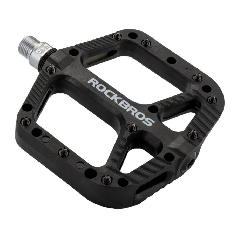 ROCKBROS Pedales MTB premium de nylon con 3 rodamientos de bolas, 9/16 inch, piquetas antideslizantes naranjas, pedales de bicicleta para MTB