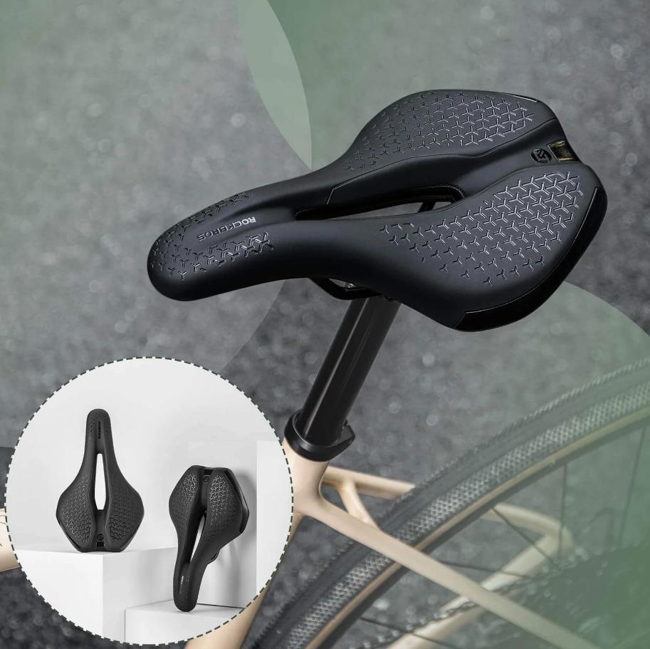 ROCKBROS Sillín de bicicleta Cómodo Hueco Ergonómico Antideslizante Material PU Espuma viscoelástica Ventilación Arco de acero de carbono