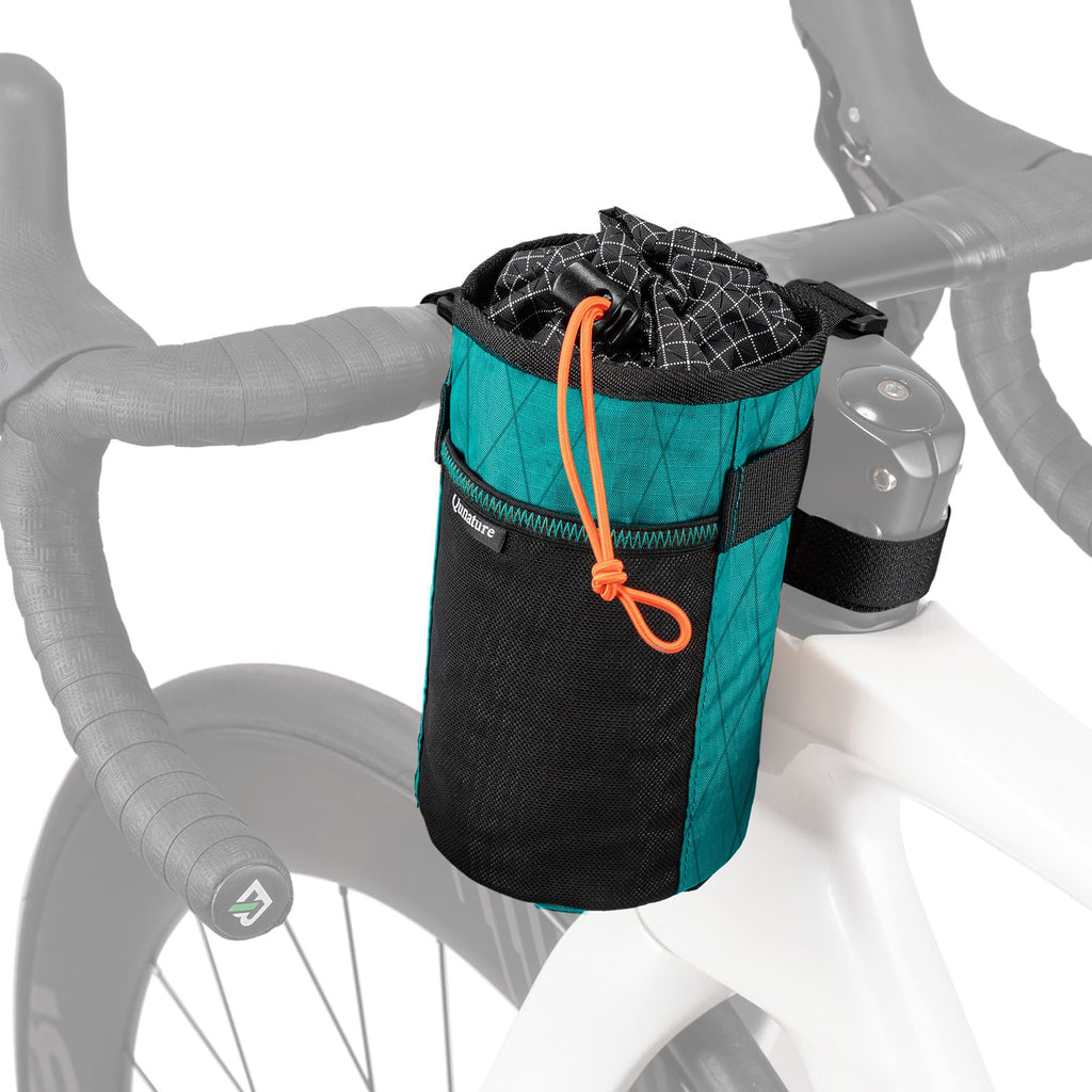 ROCKBROS bolsa térmica para botellas de agua con aislamiento térmico, lámina de aluminio, bolsillo lateral extensible, cierres de velcro robustos, cierre ajustable con cordón, compatibilidad universal para bicicletas de carretera, mountain bikes y e‑bikes