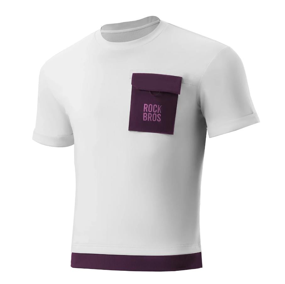 ROCKBROS camiseta de ciclismo de montaña para hombre de manga corta con bolsillo frontal magnético, transpirable y de secado rápido, para MTB, BMX, motocross y descenso (downhill).