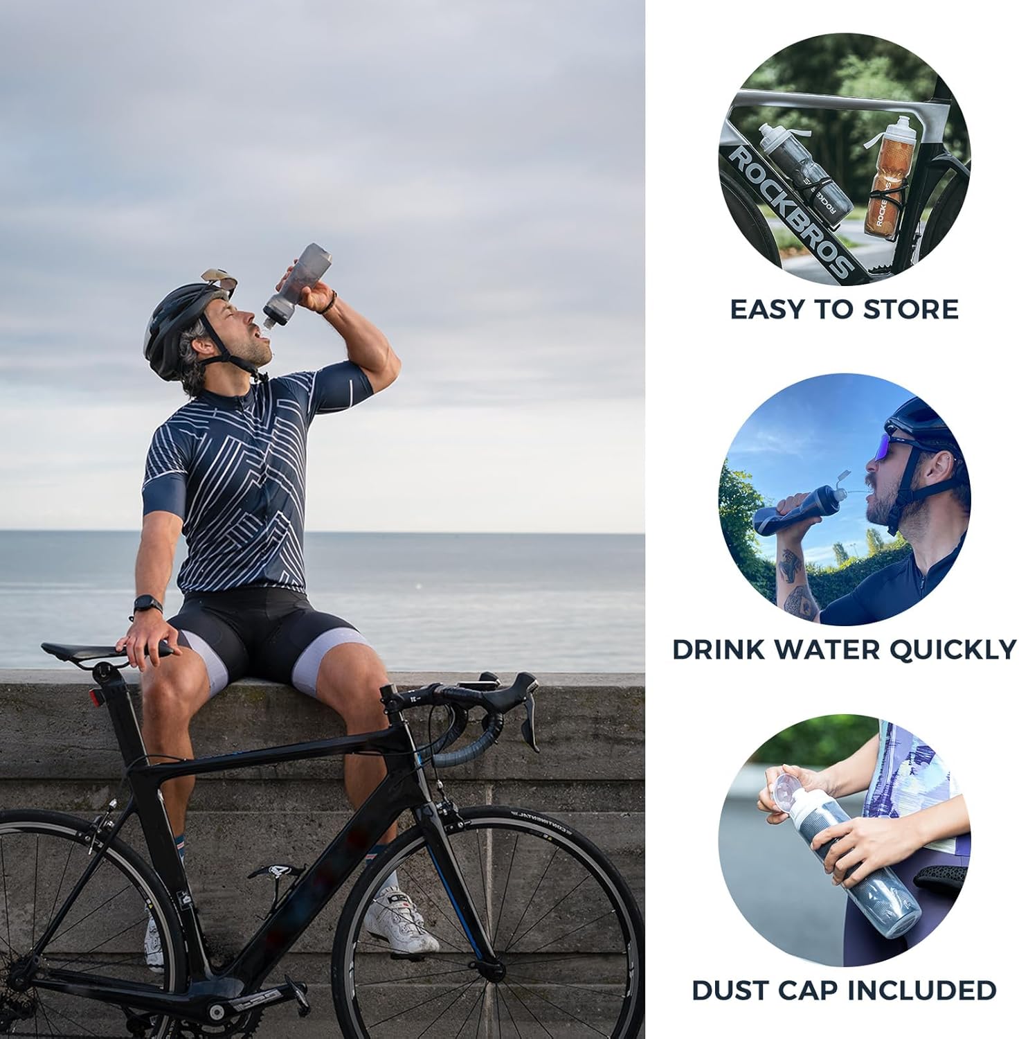 ROCKBROS botella de agua para bicicleta 670 ml, a prueba de fugas, botella deportiva con tapa de presión, sin BPA, ligera y robusta, para entrenamiento en bicicleta y senderismo, rosa