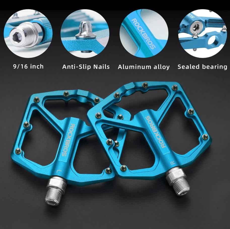 ROCKBROS Pedal de Aluminio 9/16 inch con Plataforma Ancha de 104mm y Super Agarre 8 Puntas de Acero Inoxidable CNC Precisión para MTB E-Bike & Bicicleta Urbana
