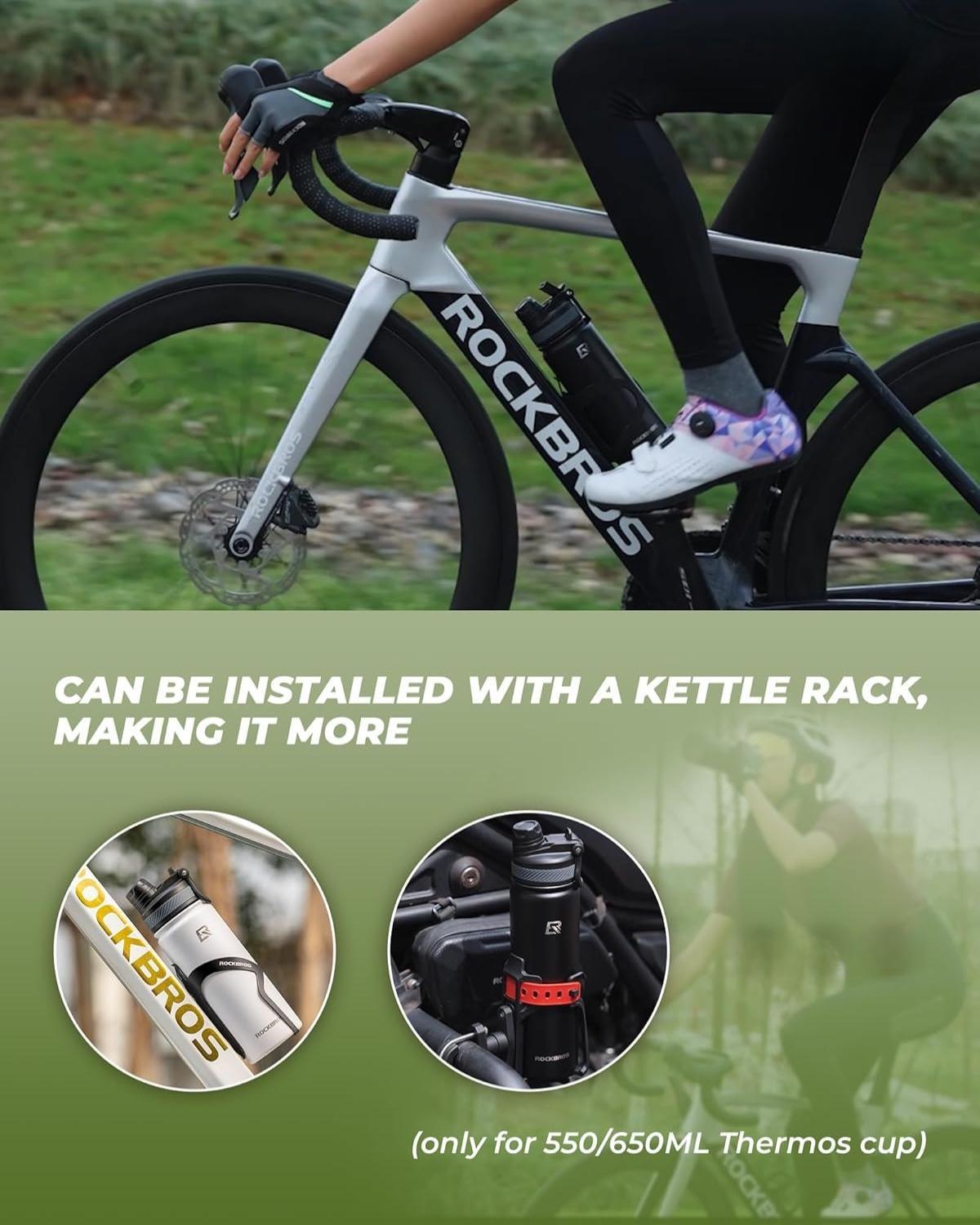 ROCKBROS botella de agua de acero inoxidable 550ml/650ml/1000ml/1200ml, termo, sin BPA, botella de agua de gran capacidad, a prueba de fugas, termo para bicicleta, outdoor, senderismo, deporte