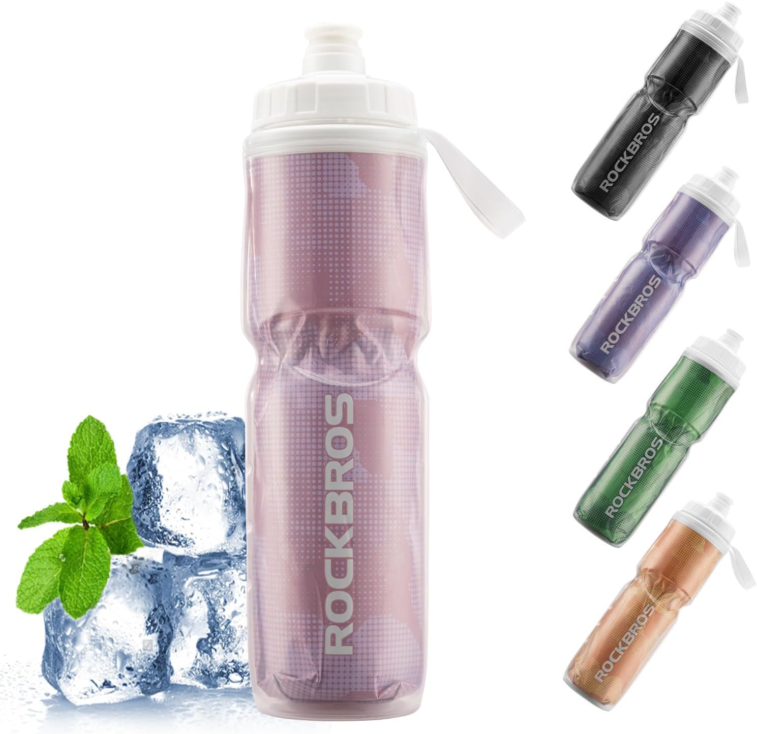 ROCKBROS botella de agua para bicicleta 670 ml, a prueba de fugas, botella deportiva con tapa de presión, sin BPA, ligera y robusta, para entrenamiento en bicicleta y senderismo, rosa