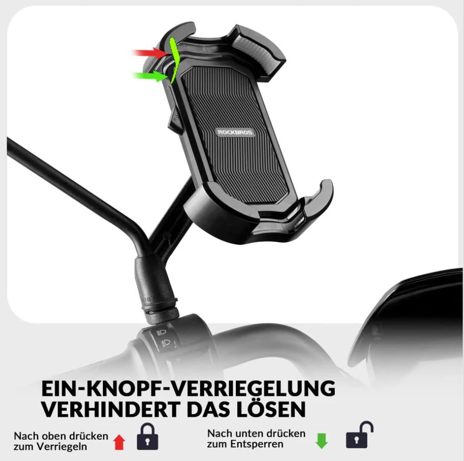 ROCKBROS Soporte Móvil Bicicleta & Moto – Rotación 360°, Antigolpes & Seguro, para Smartphones 4.7–7 Pulgadas, Fácil Instalación Material EVA Resistente Puerto de Carga Compatible con Teléfonos, Ideal E-Bike, Bicicleta de Carretera, MTB, Urbano