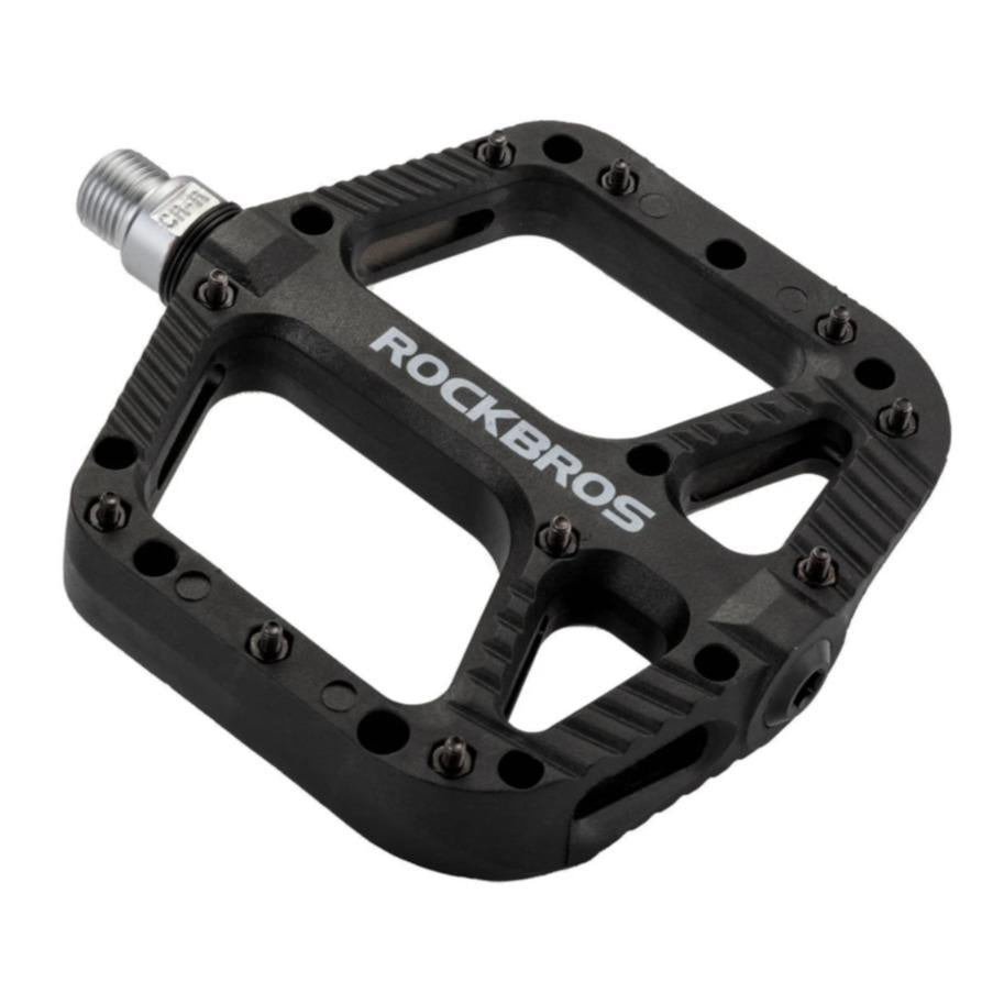 ROCKBROS Pedales MTB premium de nylon con 3 rodamientos de bolas, 9/16 inch, piquetas antideslizantes naranjas, pedales de bicicleta para MTB