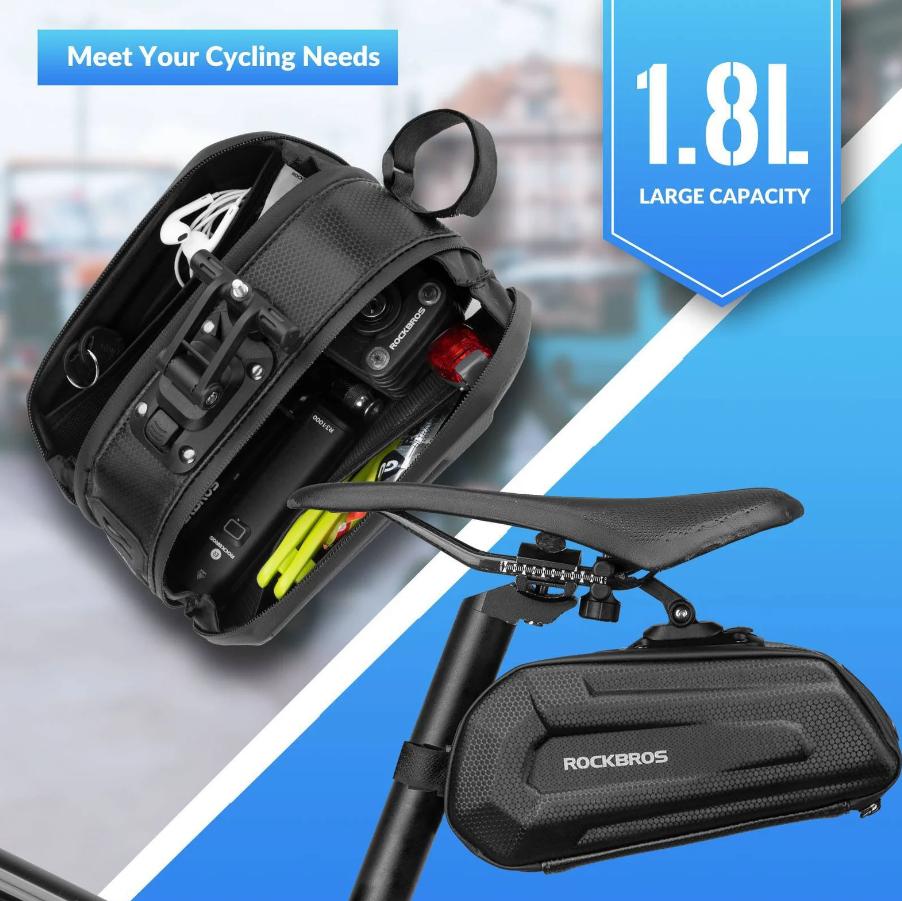 ROCKBROS Bolsa de Bicicleta 3D Carcasa Rígida 1,8L con Cierre Rápido & Paneles Reflectantes Impermeable & Seguridad Nocturna de Material PU de Alta Calidad