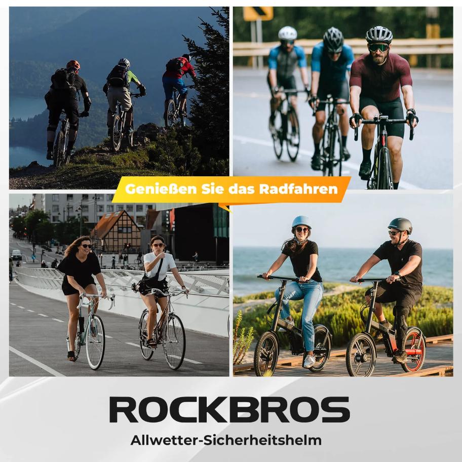 ROCKBROS Casco de Ciclismo con Luz Trasera 55-60cm, 8 Perlas LED, 3 Modos, Batería de 300 mAh, Ventilación Transpirable, Ligero y Cómodo, Incluye Módulo de Luz Trasera Incorporado