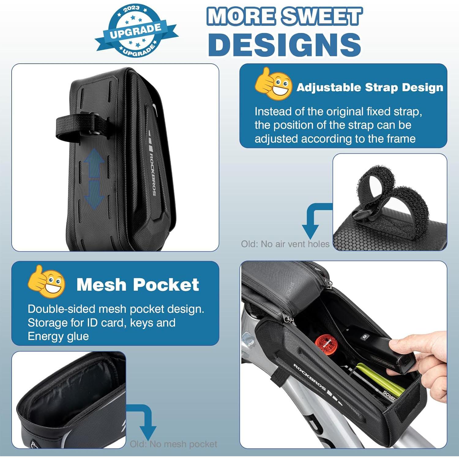 ROCKBROS Bolsa de Bicicleta Impermeable Funda de Movil para Smartphone de 6.8 inch Materiales de Alta Calidad Ventana TPU Poliéster & PU Exterior Capacidad de 1.7l Diseño de Logo Reflectante