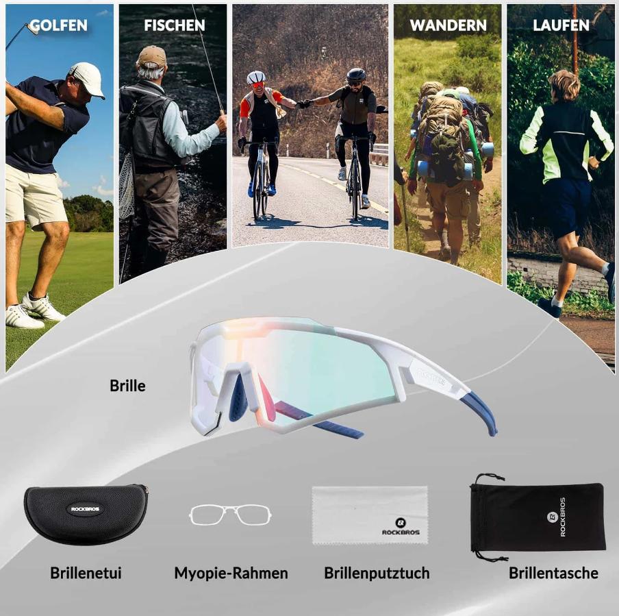 ROCKBROS Gafas de sol Gafas de ciclismo Gafas automáticas fotocromáticas al aire libre Protección UV400 Lente de PC Marco TR93 Agujeros de ventilación Tira de goma antideslizante 31g Ligero