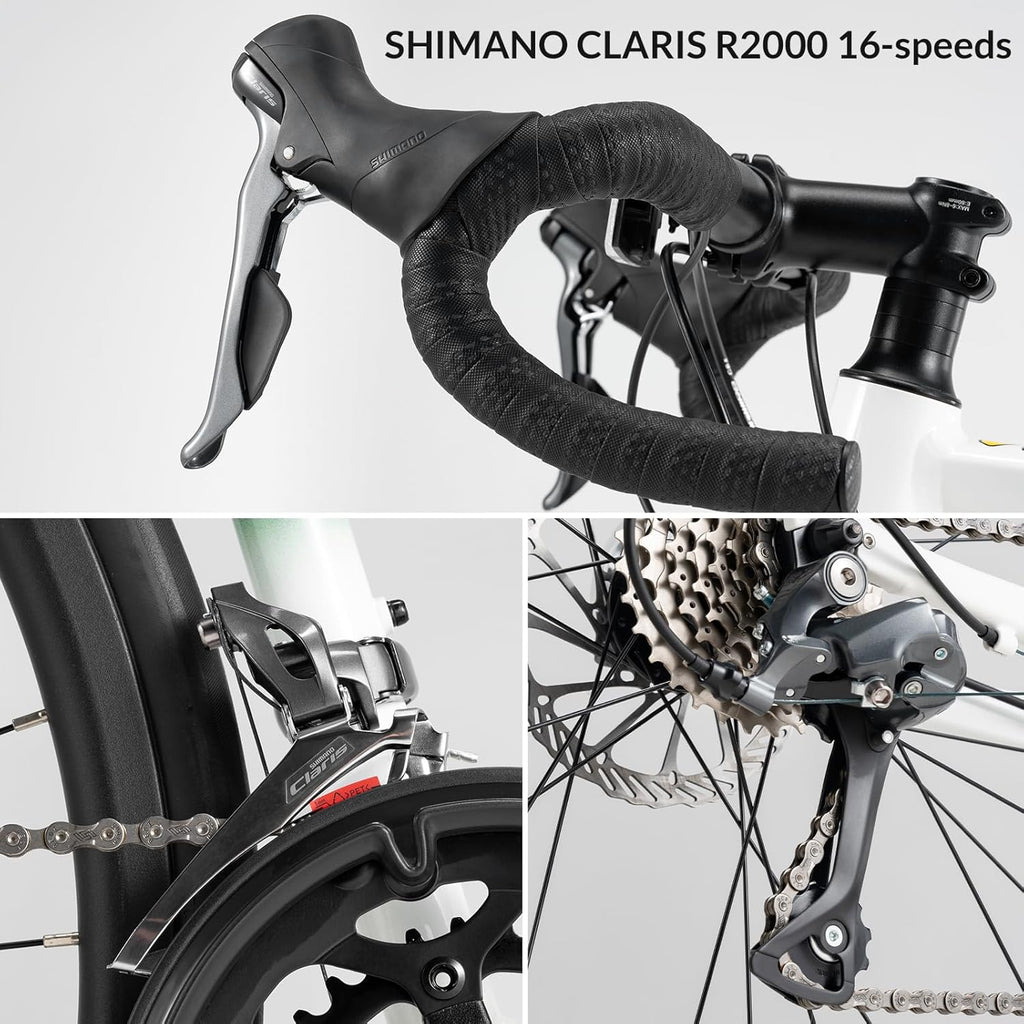 BICICLETAS DE CARRETERA ROCKBROS SPIN W2M, marco de aluminio, Shimano Claris 2×8 velocidades, frenos de disco mecánicos, bicicleta ligera para mujeres y hombres, comodidad y control en viajes largos