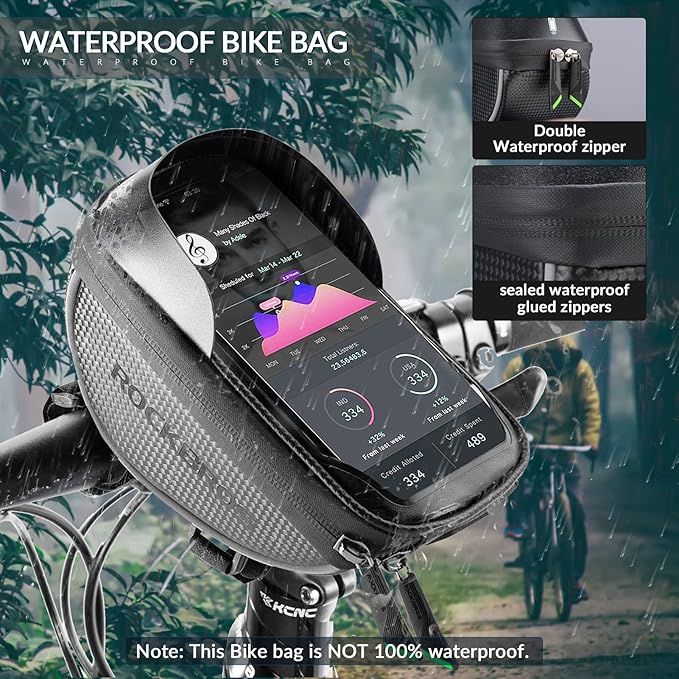 ROCKBROS bolsa de manillar para bicicleta, impermeable, soporte para smartphone compatible con teléfonos de hasta 6,5 inch, pantalla táctil sensible