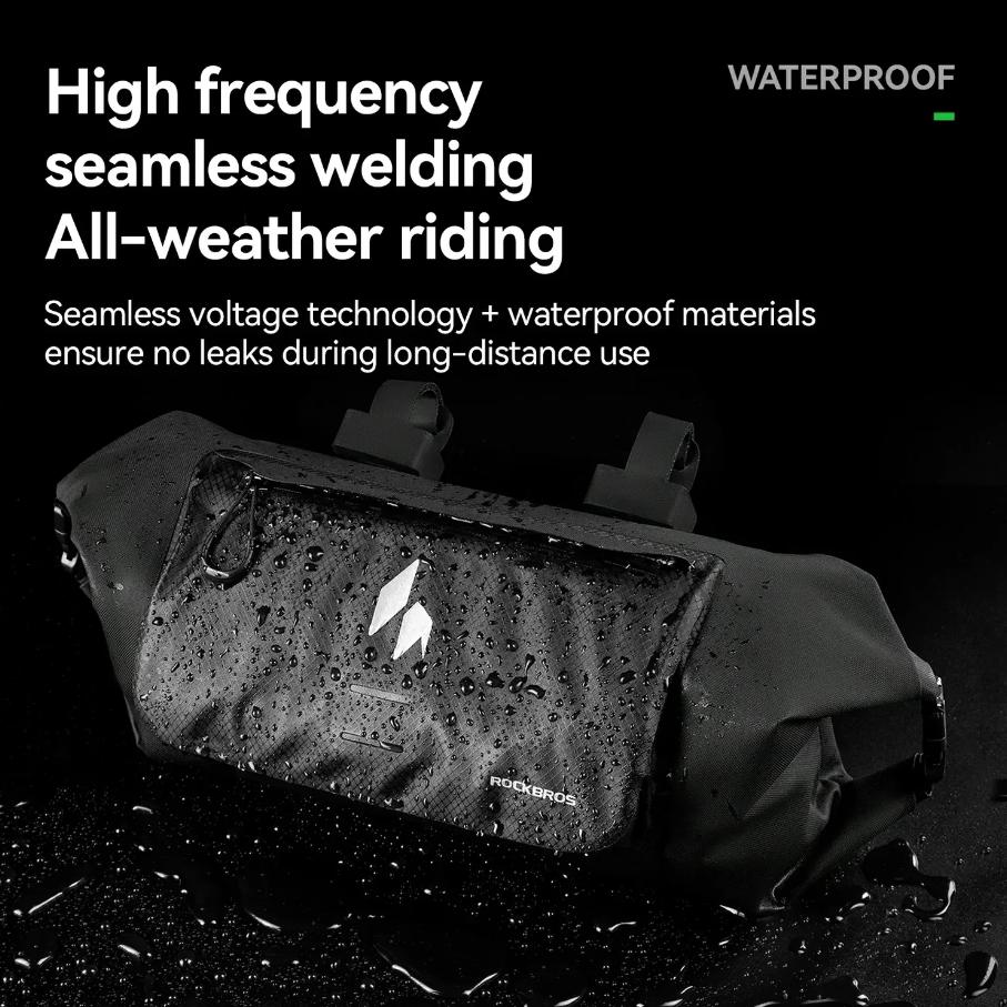 ROCKBROS bolsa de bicicleta impermeable, bolsa de manillar 8 L AS-154 RideMate con volumen extensible y fijación de 3 puntos para gravel, MTB y bicicletas plegables