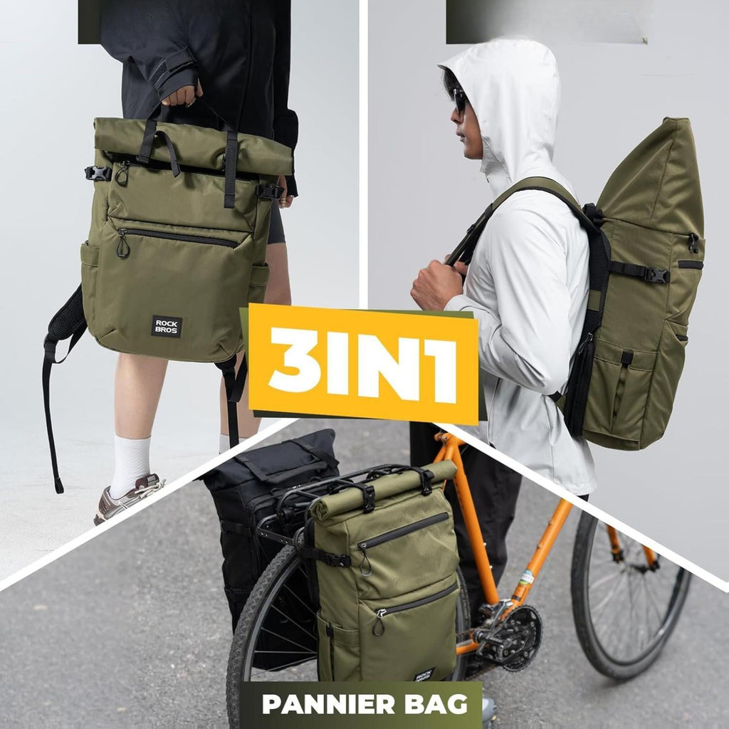 ROCKBROS Bolsa de Bicicleta 3 en 1 para Portaequipajes 11-16L de Capacidad, Bolsa de Ciclismo Multifuncional como Bolsa de Portaequipajes para Bicicleta, Mochila, Bolso Bandolera con Compartimento para Portátil Negro