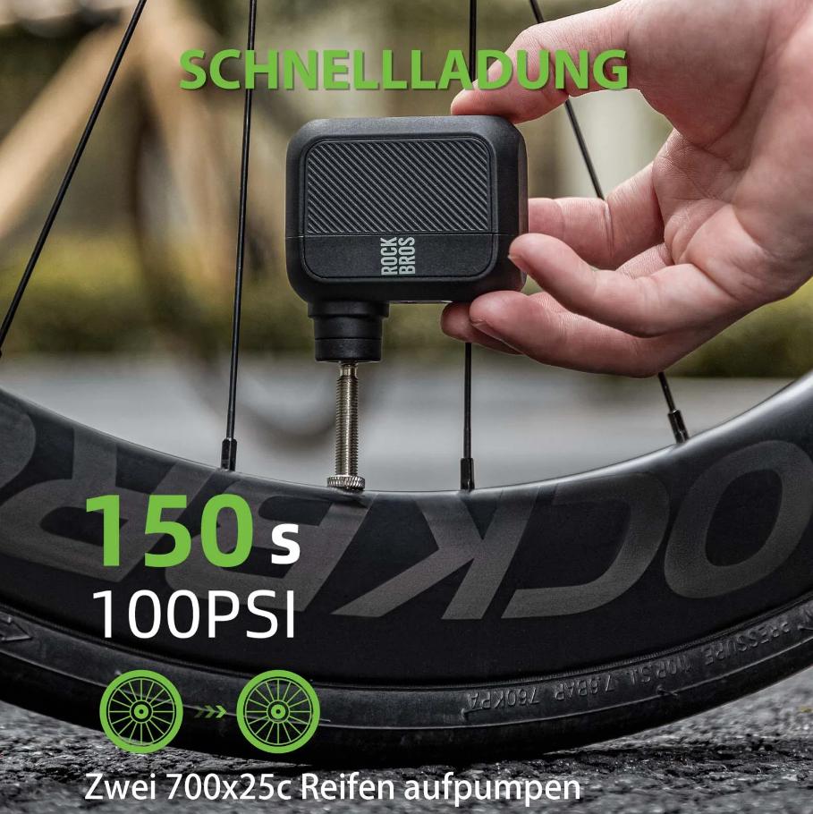 ROCKBROS AS110 mini bomba de aire a batería: 120 PSI, presión Turbo, más pequeña #E-Pumpe, USB-C de carga rápida.Tu salvavidas para llevar, larga autonomía para impresiones óptimas y diseño portátil para #Rennrad, #MTB & #Ebike