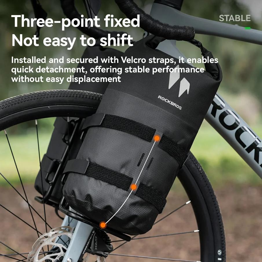 ROCKBROS bolsa impermeable para portapaciente de 7 L AS-156 RideMate para horquilla delantera de poliéster con cremallera y cierre de velcro de tres puntos