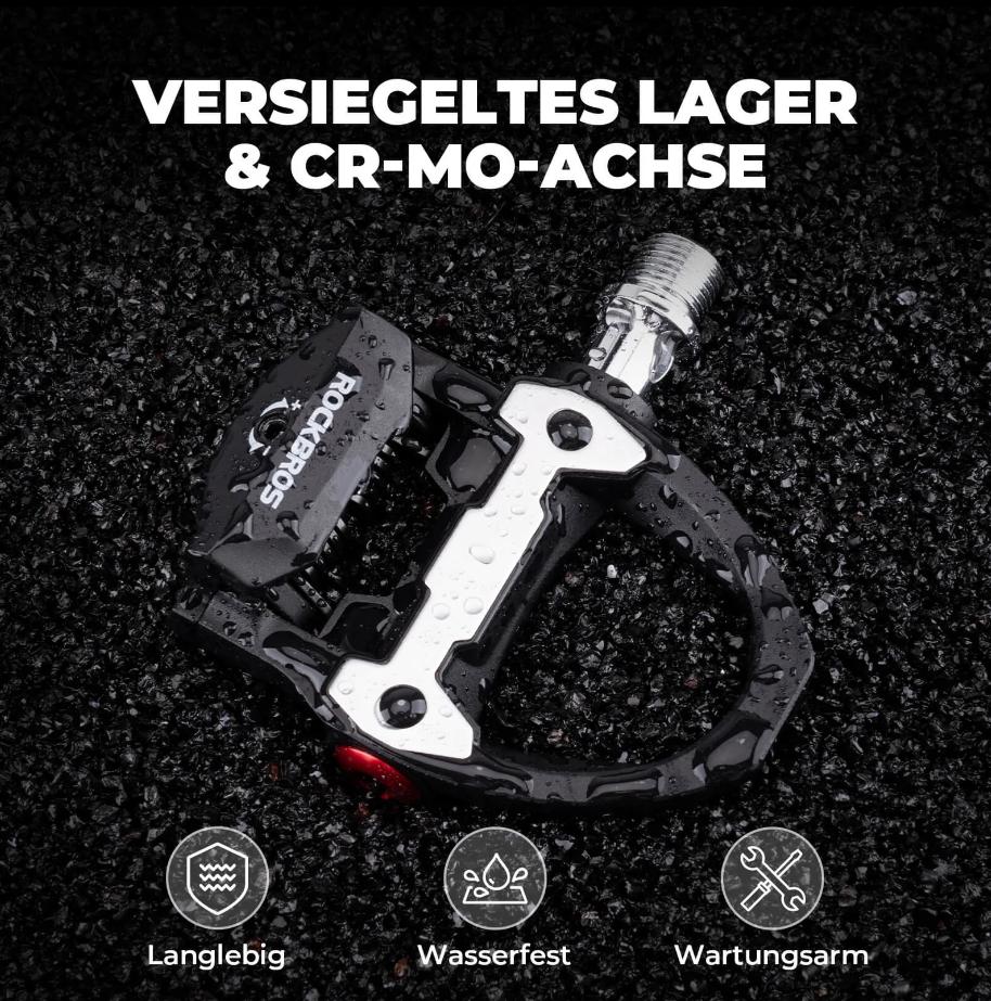 ROCKBROS Pedales SPD tensión ajustable eje de acero CRMO & rodamiento sellado material de nylon robusto incl. clips para bicicleta de carretera competición