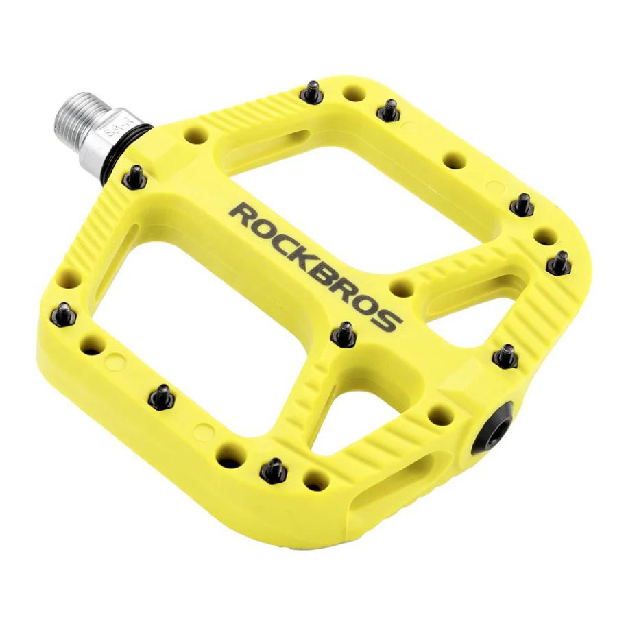 ROCKBROS Pedales MTB premium de nylon con 3 rodamientos de bolas, 9/16 inch, piquetas antideslizantes naranjas, pedales de bicicleta para MTB