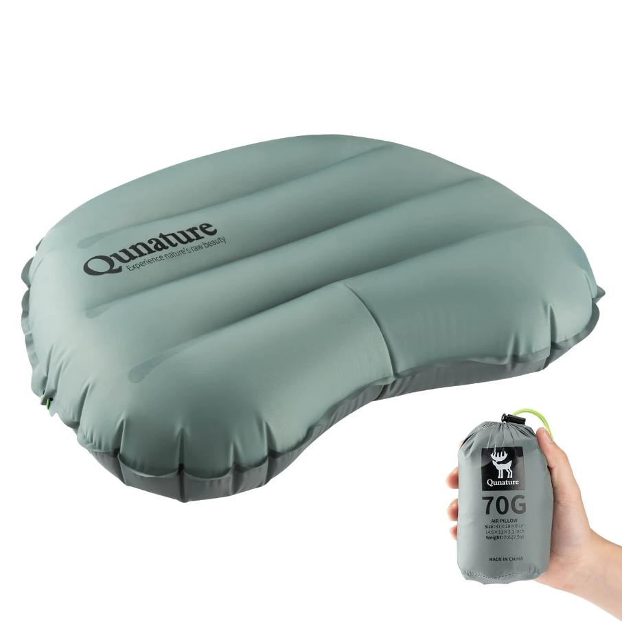 ROCKBROS Qunature cojín de camping ultraligero y inflable 70G 20D nylon Ripstop para senderismo y escalada al aire libre soporte ergonómico para la nuca núcleo de aire estable