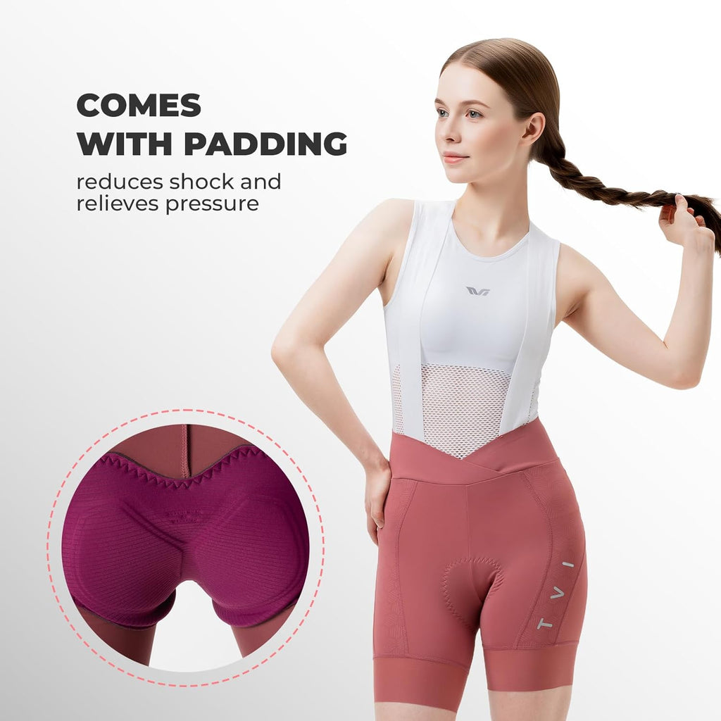 Pantalón corto de ciclismo ROCKBROS TVI para mujer, acolchado y reflectante, con bragueta magnética, tiro alto y alta elasticidad, para bicicleta de carretera y MTB