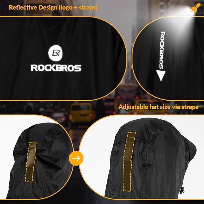 ROCKBROS Impermeable reutilizable, poncho de lluvia con capucha, chaqueta impermeable plegable, multiusos para bicicleta, camping, senderismo y pesca, para hombres y mujeres