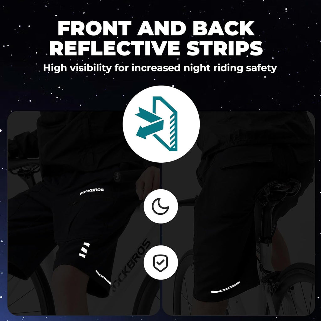 Pantalón de ciclismo ROCKBROS para hombre con acolchado y almohadilla de asiento, pantalón de bicicleta 4D, versión corta desmontable, de secado rápido, apto para ciclismo en carretera, MTB y actividades al aire libre