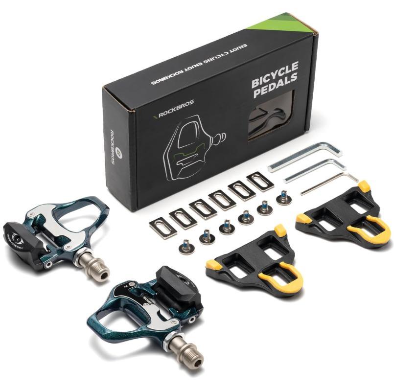 ROCKBROS Tacos de Pedal SPD, Pedal de Bicicleta de Carretera de Aleación de Aluminio con Tensión Ajustable, Rodamientos Sellados, Eje de CrMo, Incluye Clips, Duradero, Antideslizante, para Carretera y Entrenamiento