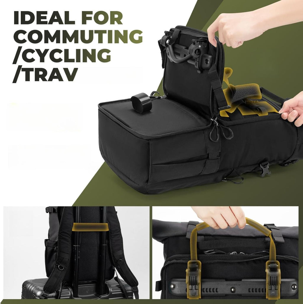 ROCKBROS Bolsa de Bicicleta 3 en 1 para Portaequipajes 11-16L de Capacidad, Bolsa de Ciclismo Multifuncional como Bolsa de Portaequipajes para Bicicleta, Mochila, Bolso Bandolera con Compartimento para Portátil Negro