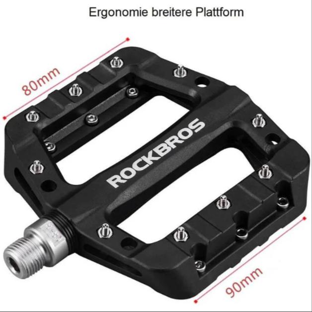 ROCKBROS Pedal de Bicicleta MTB Premium 9/16 Pulgadas con 3 Rodamientos de Bolas de Nylon Cr+Mo Acero Antideslizante Picos 10 Picos por Pedal 12x10.5x2cm Ligero y Duradero