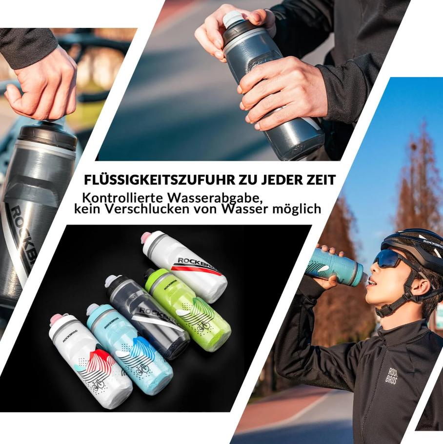 ROCKBROS botella de agua para bicicleta 620 ml, botella deportiva con función de enfriamiento durante 5 horas, sin BPA y a prueba de fugas, ideal para viajes en bicicleta y desplazamientos por negocios