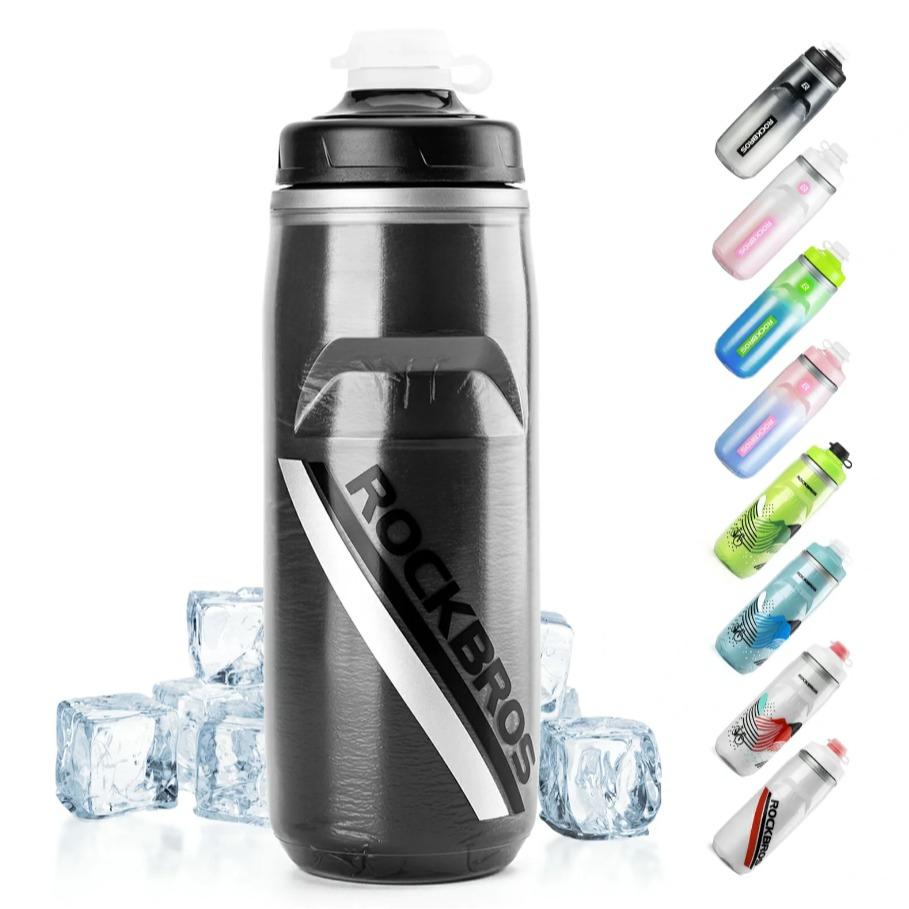 ROCKBROS botella de agua para bicicleta 620 ml, botella deportiva con función de enfriamiento durante 5 horas, sin BPA y a prueba de fugas, ideal para viajes en bicicleta y desplazamientos por negocios