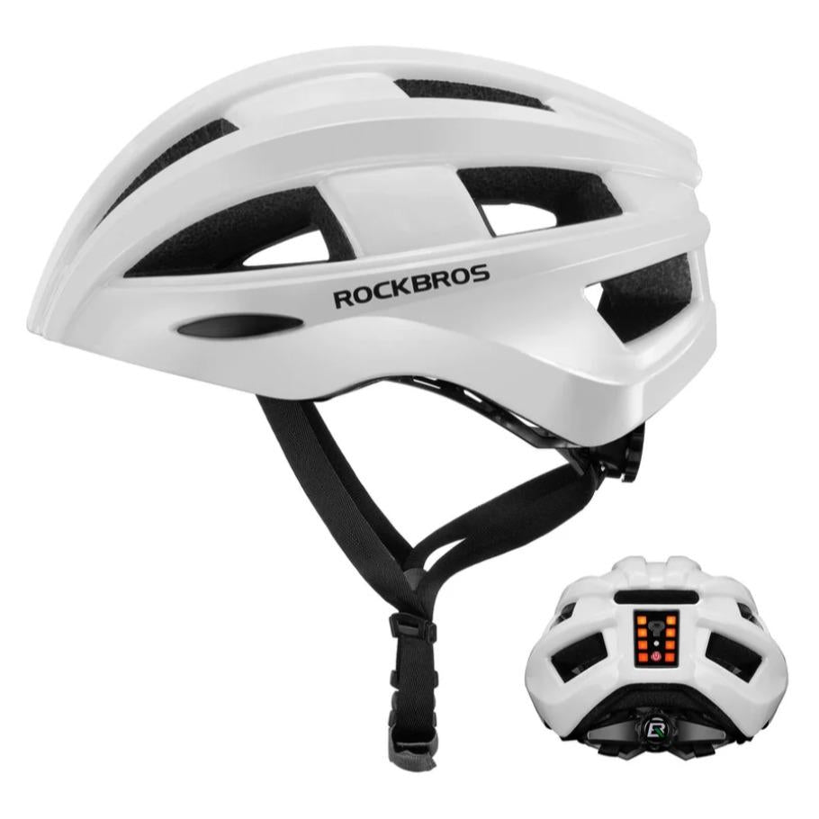 ROCKBROS Casco de Ciclismo con Luz Trasera 55-60cm, 8 Perlas LED, 3 Modos, Batería de 300 mAh, Ventilación Transpirable, Ligero y Cómodo, Incluye Módulo de Luz Trasera Incorporado