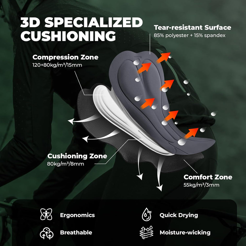 Pantalón de ciclismo ROCKBROS con bragueta acolchada, shorts bib para hombre, pantalón corto de bicicleta, pantalones con tirantes transpirables y de secado rápido para ciclismo en carretera y MTB